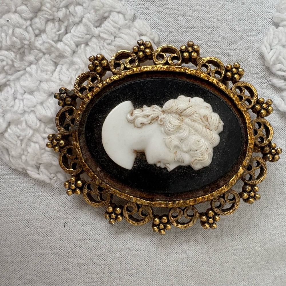 Vintage Cameo Brooch with Gold Accents